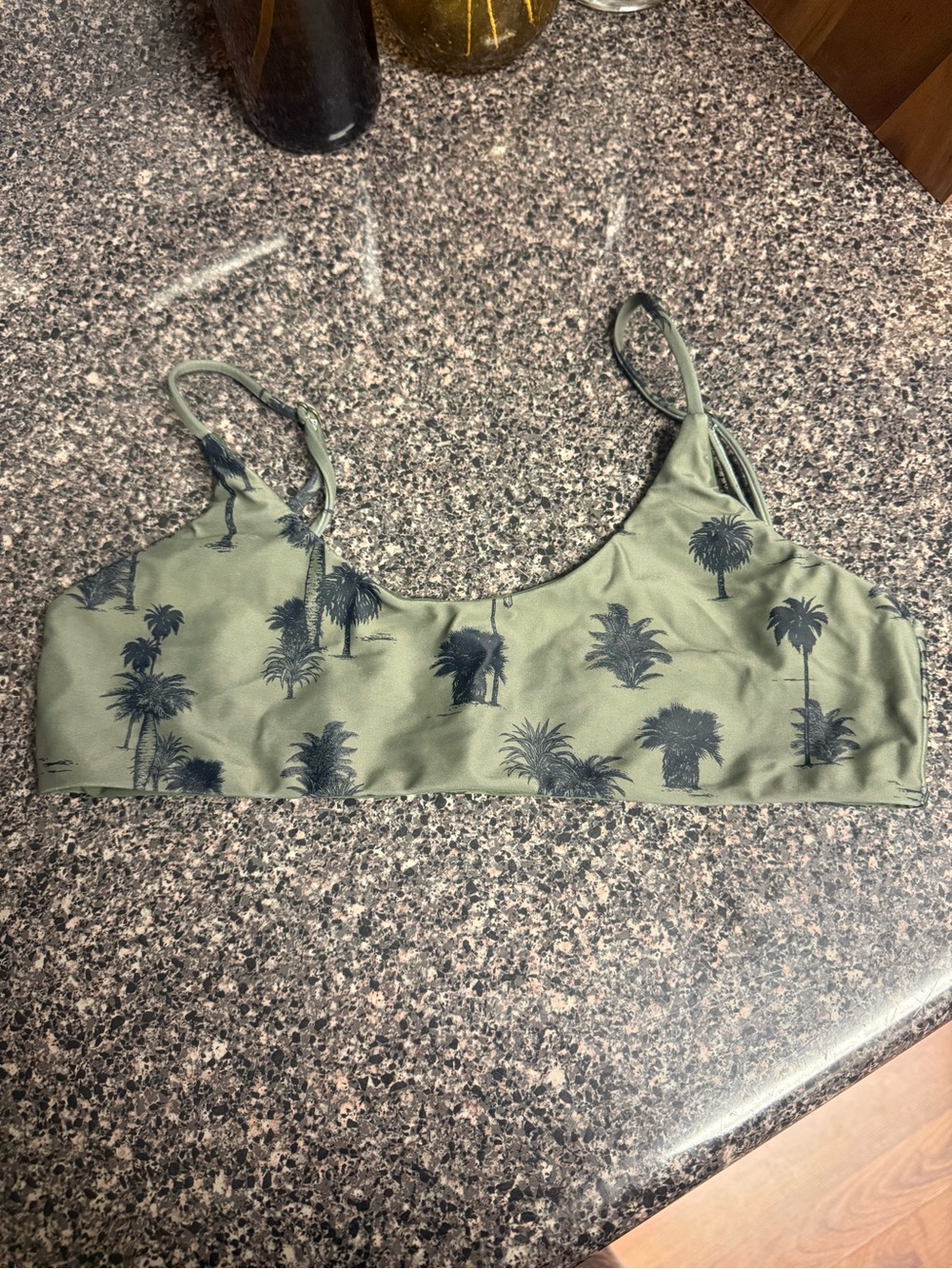 Olive Green Palm Tree Bikini Top